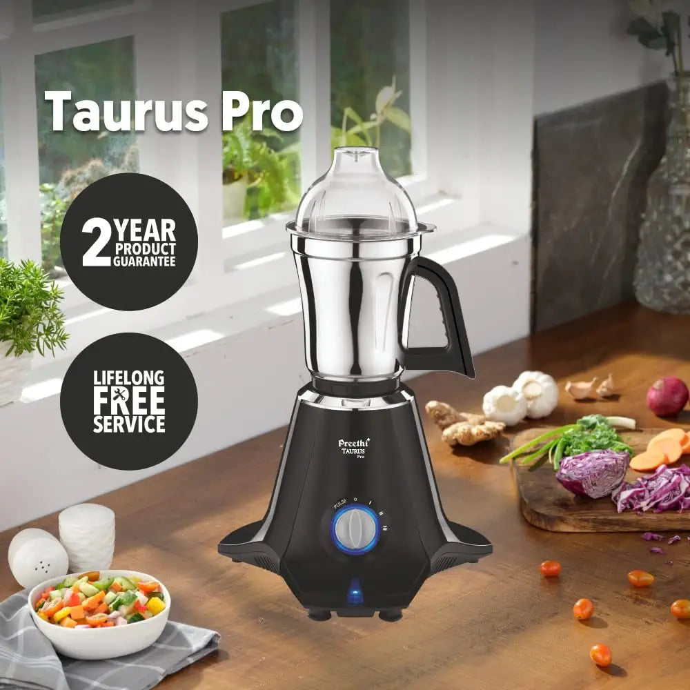 Preethi Taurus Pro MG-256 Mixer Grinder, 1000 watt, Black, 3 Jars, 2yr Guarantee & Lifelong Free Service